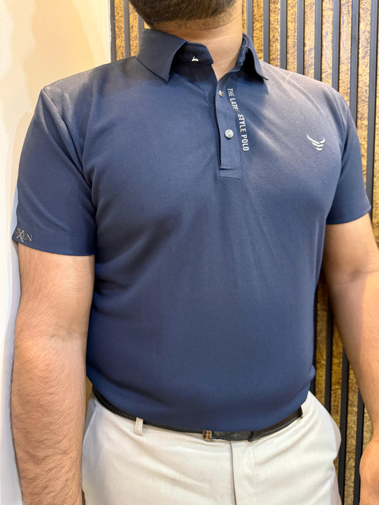 Italian textured seam less Polo Shirts OXT # 06 Navy Blue