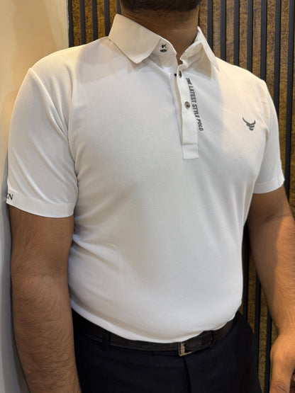 Italian textured seam less Polo Shirts OXT # 08 White