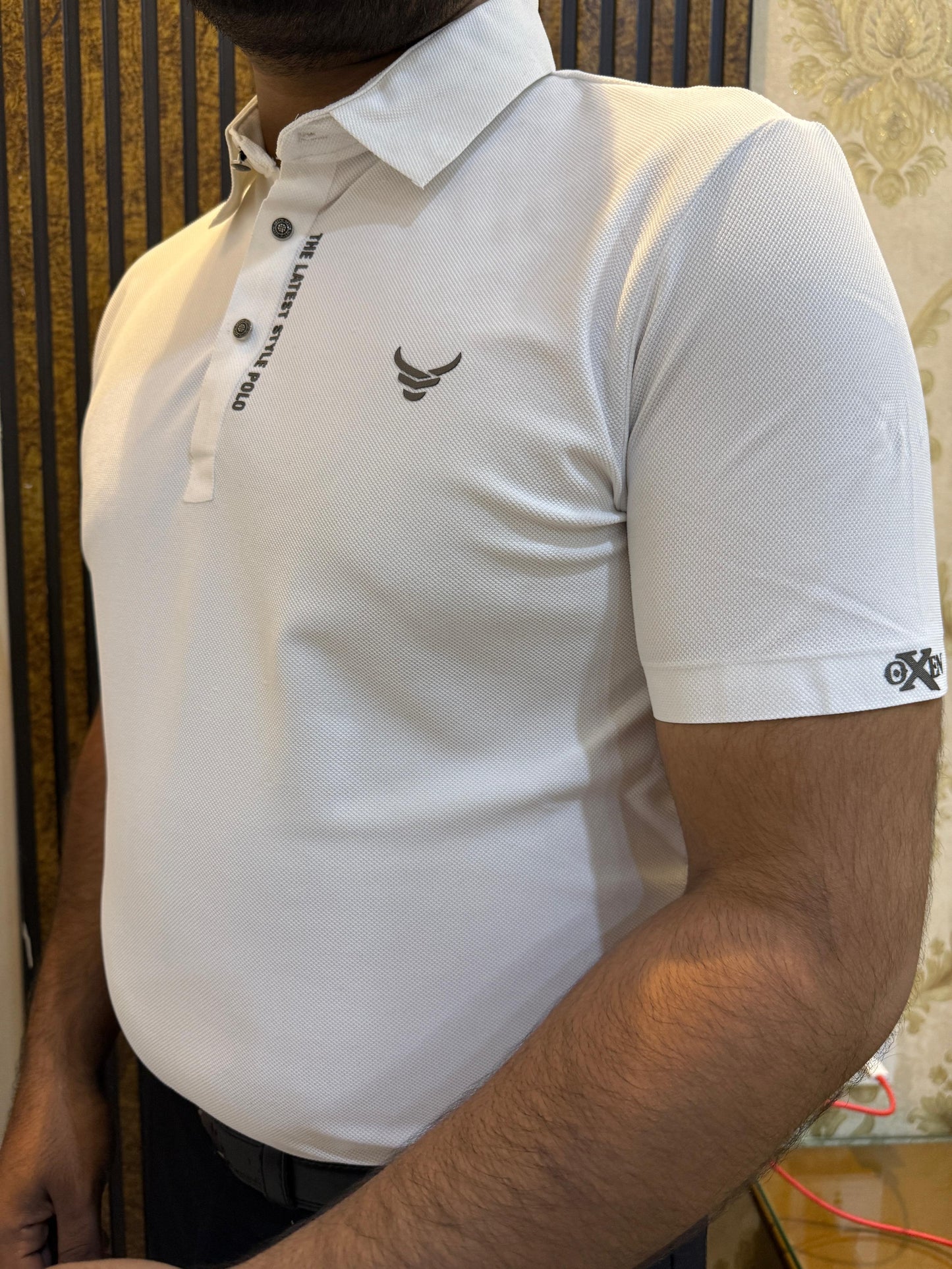 Italian textured seam less Polo Shirts OXT # 08 White