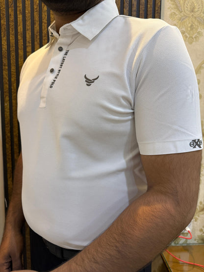 Italian textured seam less Polo Shirts OXT # 08 White