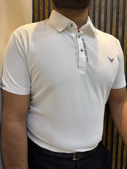Italian textured seam less Polo Shirts OXT # 08 White
