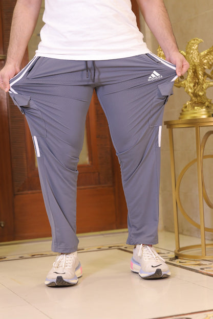 Three Tapes Men's 4 way Stretch-able Lycra Cargo Trousers Grey -OXT#079