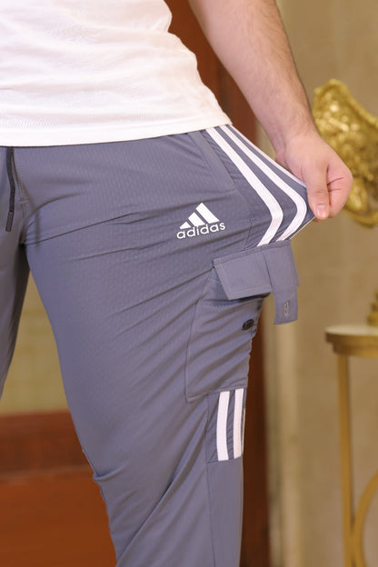 Three Tapes Men's 4 way Stretch-able Lycra Cargo Trousers Grey -OXT#079