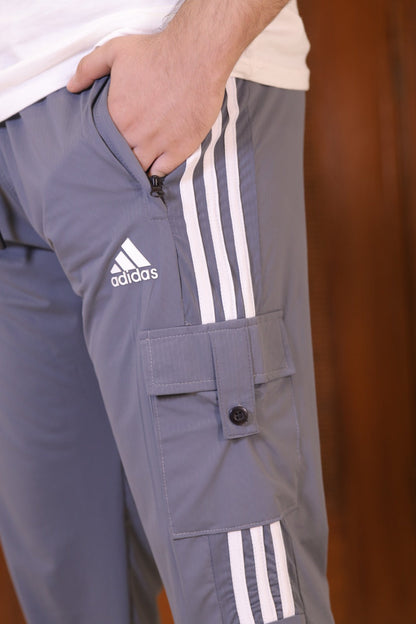 Three Tapes Men's 4 way Stretch-able Lycra Cargo Trousers Grey -OXT#079