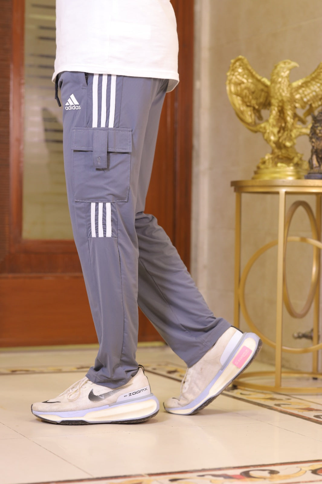 Three Tapes Men's 4 way Stretch-able Lycra Cargo Trousers Grey -OXT#079