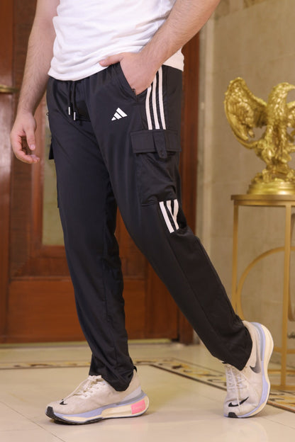 Three Tapes Men's 4 way Stretch-able Lycra Cargo Trousers  Black-OXT#080