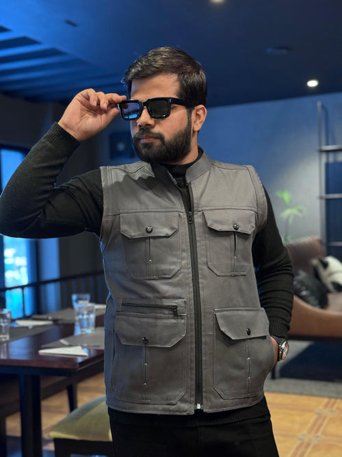 LV Men's  Premium Cotton Jeans Sleeveless Grey Stylish Jacket LV#TJJ02