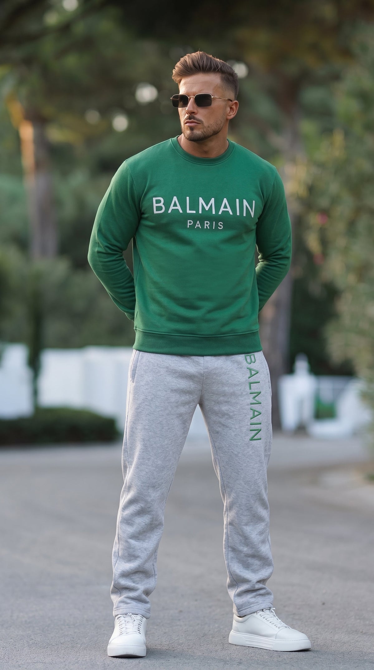 Balmn Paris Elite Green Imported Cotton Fleece Tracksuit