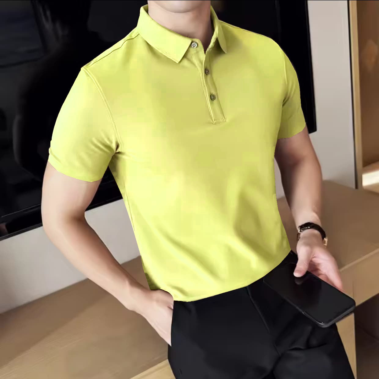 MEN'S IMPORTED LEMON YELLOW  SEAMLESS 4 WAY LYCRA SHIRT LLS-6