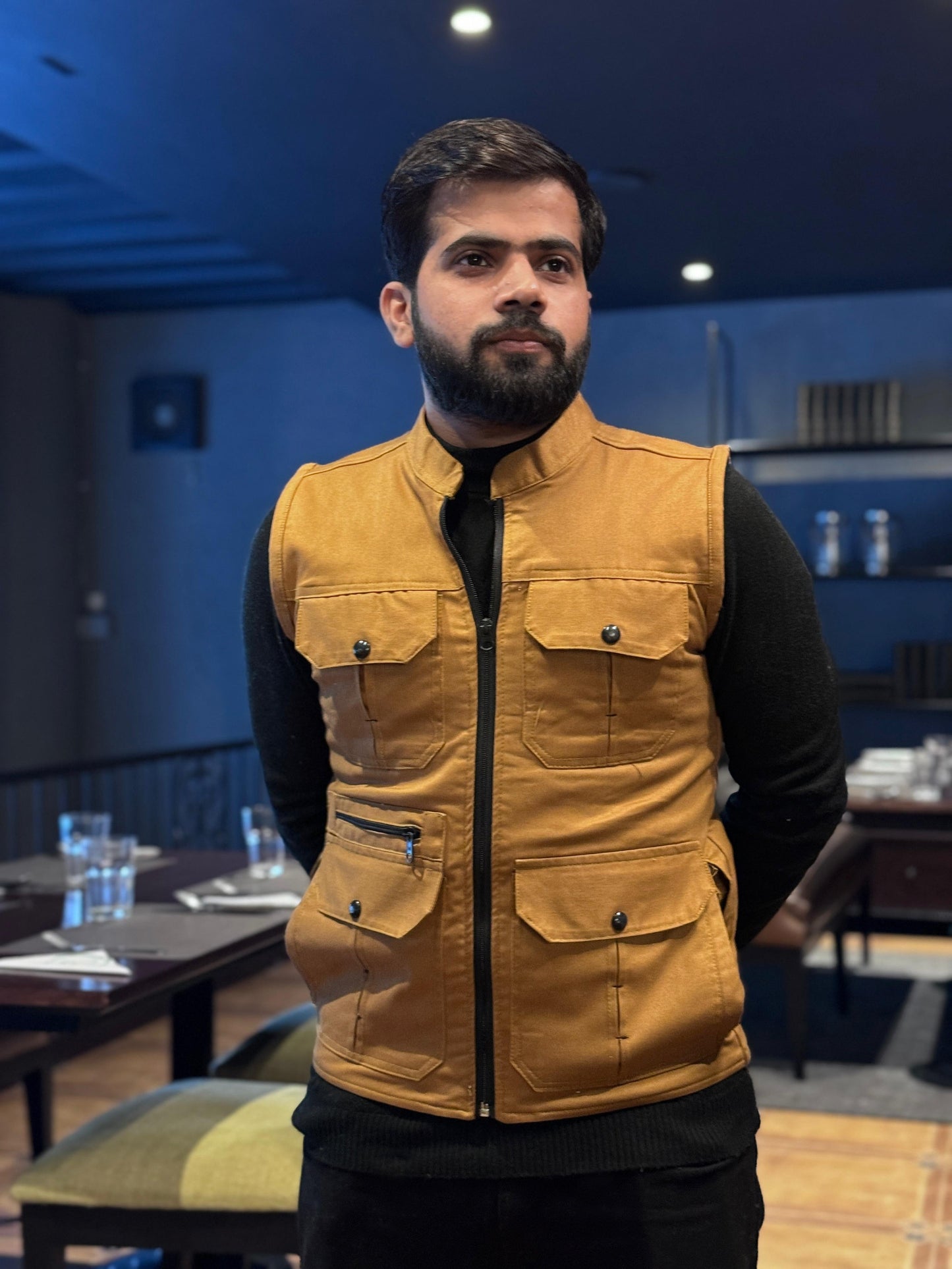 LV Men's  Premium Cotton Jeans Sleeveless Mustard Stylish Jacket LV#TJJ03