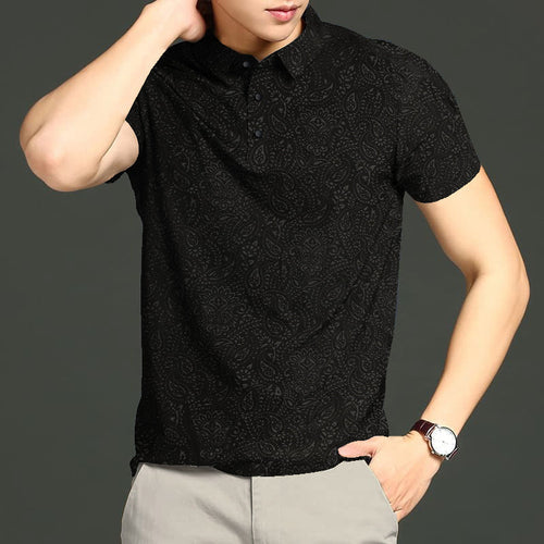 MEN'S LV  IMPORTED PRINTED SELF BLACK SEAMLESS 4 WAY LYCRA SHIRT-34