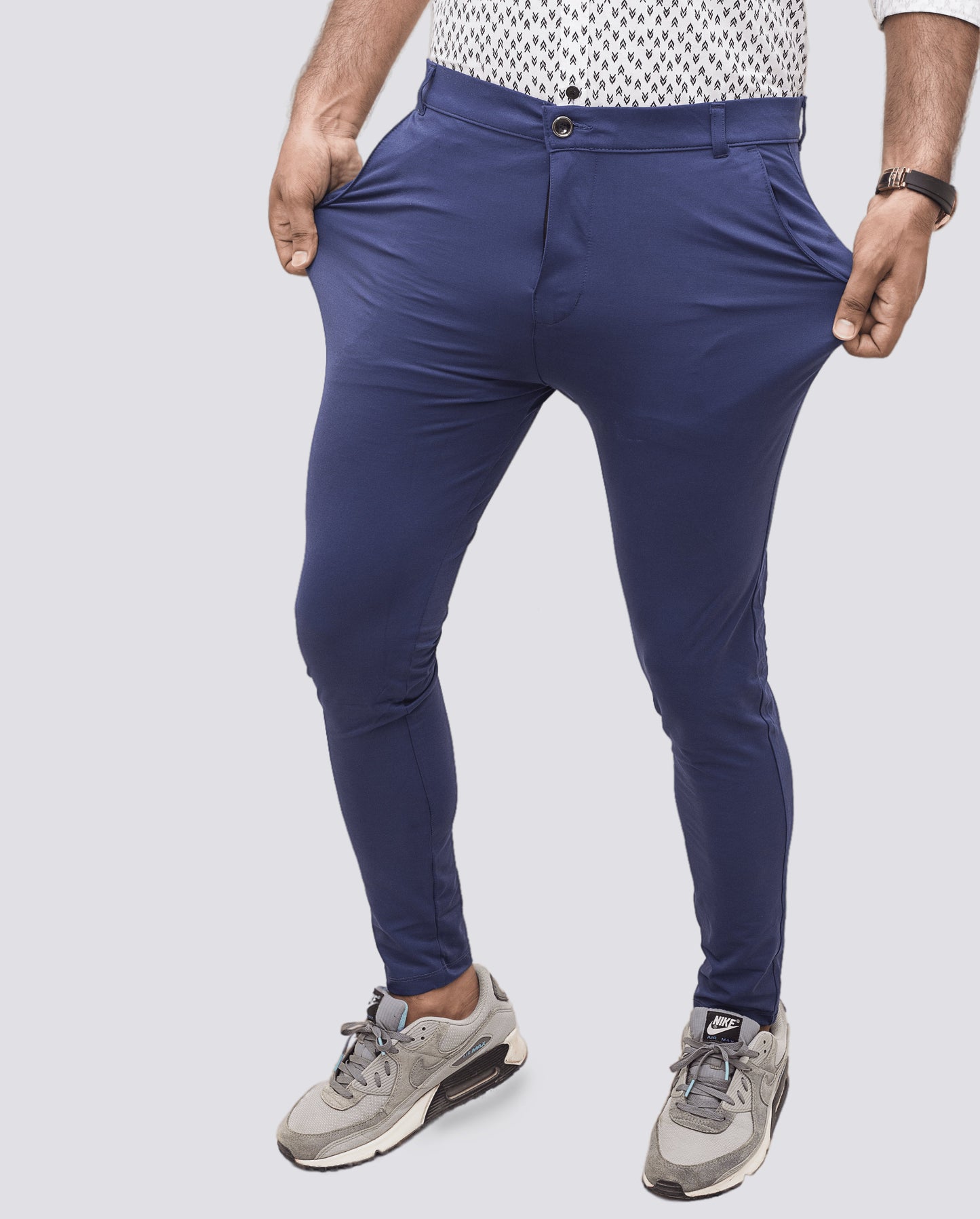 Oxen Super Stretchy Slim Fit Lycra Pent For Men-Navy Blue-SW#0P2