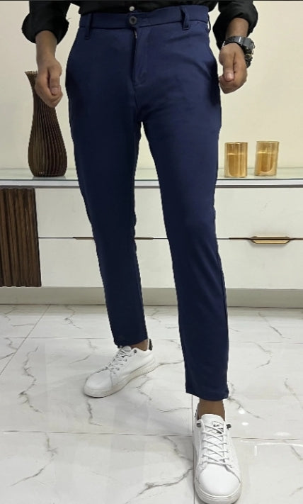 Oxen Super Stretchy Slim Fit Lycra Pent For Men-Navy Blue-LOC#0PE011